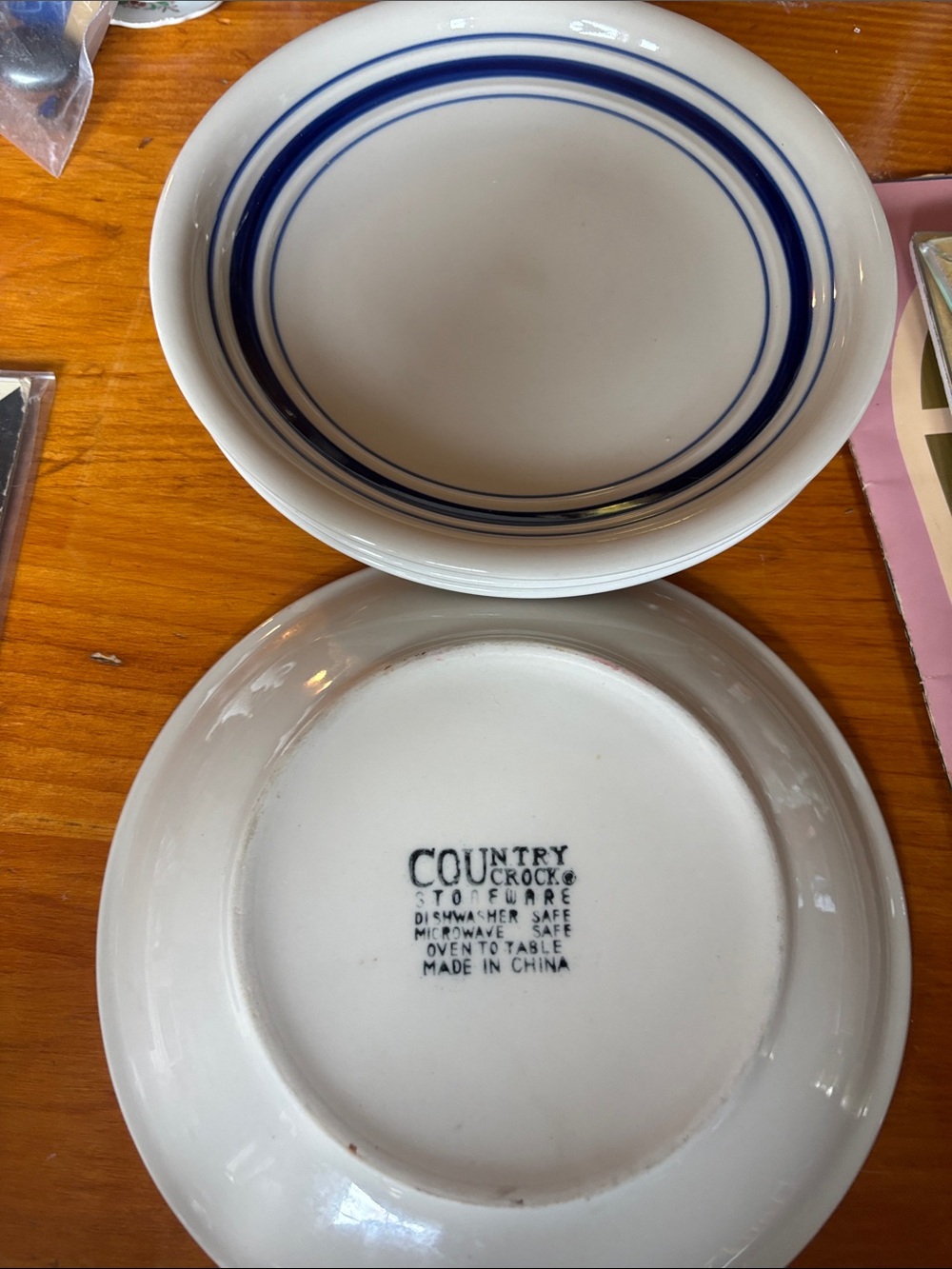 Country Crock White Stoneware Dinner Plate with Blue Band